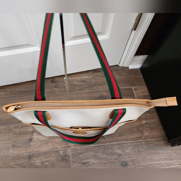 Gucci GG Plus Canvas Web Tote Bag with Leather Trim - Picture 5 of 12